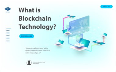 Büyük veri işleme, enerji istasyonu gelecek, veri merkezi, Cryptocurrency ve blockchain izometrik kompozisyon akıllı nesne ve akıllı teknoloji tasarım kavramı. blockchain başlangıç üzerinde çalışmak için.
