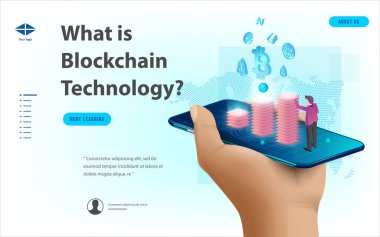 Büyük veri işleme, enerji istasyonu gelecek, veri merkezi, Cryptocurrency ve blockchain izometrik kompozisyon akıllı nesne ve akıllı teknoloji tasarım kavramı. blockchain başlangıç üzerinde çalışmak için.