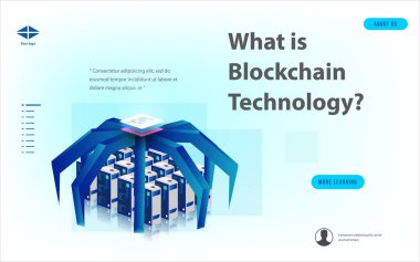 Büyük veri işleme, enerji istasyonu gelecek, veri merkezi, Cryptocurrency ve blockchain izometrik kompozisyon akıllı nesne ve akıllı teknoloji tasarım kavramı. blockchain başlangıç üzerinde çalışmak için.