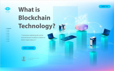 Büyük veri işleme, enerji istasyonu gelecek, veri merkezi, Cryptocurrency ve blockchain izometrik kompozisyon akıllı nesne ve akıllı teknoloji tasarım kavramı. blockchain başlangıç üzerinde çalışmak için.