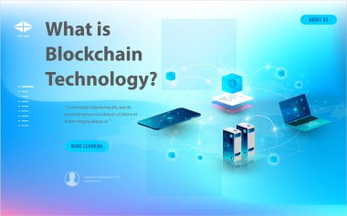 Büyük veri işleme, enerji istasyonu gelecek, veri merkezi, Cryptocurrency ve blockchain izometrik kompozisyon akıllı nesne ve akıllı teknoloji tasarım kavramı. blockchain başlangıç üzerinde çalışmak için.
