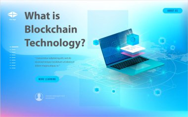 Büyük veri işleme, enerji istasyonu gelecek, veri merkezi, Cryptocurrency ve blockchain izometrik kompozisyon akıllı nesne ve akıllı teknoloji tasarım kavramı. blockchain başlangıç üzerinde çalışmak için.