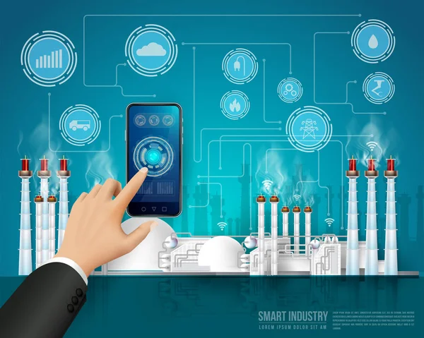 Mozgatni Gyár Ipar Jövőben Emberek Gyár Használ Smartphone Adatcsere Neurális — Stock Vector