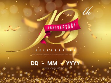Altın arka plan üzerinde 13 yıl yıldönümü logosu şablonu. 13. cele