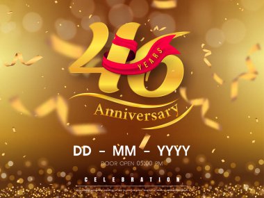 Altın arka plan üzerinde 46 yıl yıldönümü logosu şablonu. 46. cele