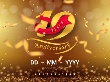 Altın arka plan üzerinde 19 yıl yıldönümü logosu şablonu. 19. cele