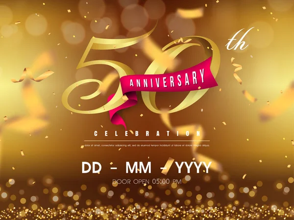 Altın arka plan üzerinde 50 yıl yıldönümü logosu şablonu. 50. cele