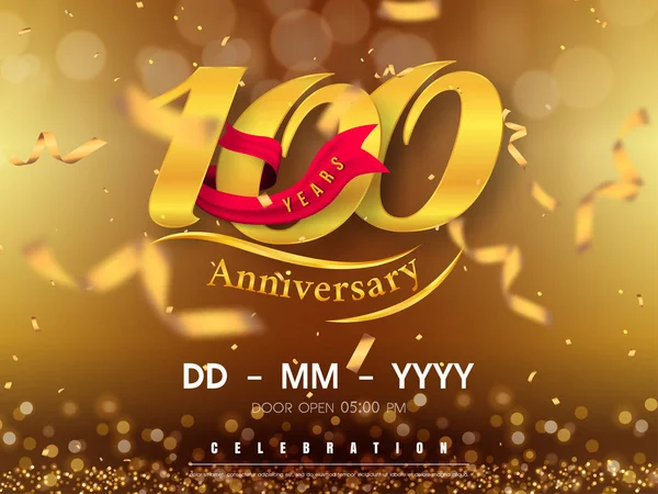 100 лет логотип шаблон на золотом фоне. 100-летие со дня рождения — стоковый вектор