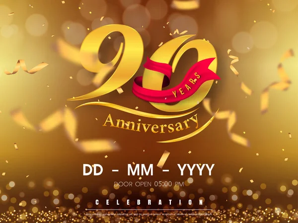 90 Jahre Jubiläum Logo-Vorlage auf goldenem Hintergrund. 90. — Stockvektor