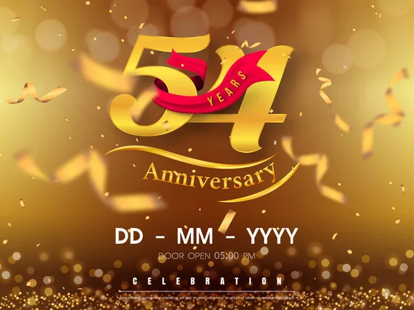54 års jubileum logotyp mall på guld bakgrund. 54: e cele — Stock vektor