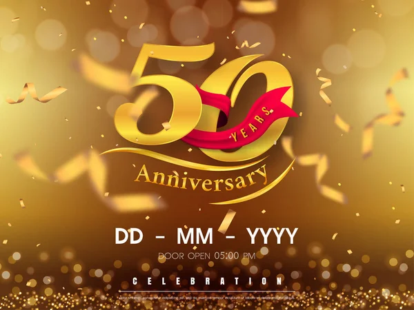 Modelo de logotipo de aniversário de 50 anos no fundo de ouro. 50th cele —  Vetores de Stock