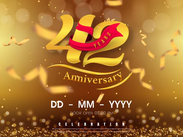 42 jaar verjaardag logo sjabloon op gouden achtergrond. 42e cele — Stockvector