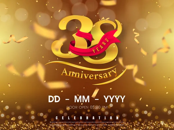 38 ans modèle de logo anniversaire sur fond d'or. 38e cele — Image vectorielle