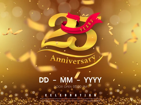 25 jaar verjaardag logo sjabloon op gouden achtergrond. 25th cele — Stockvector