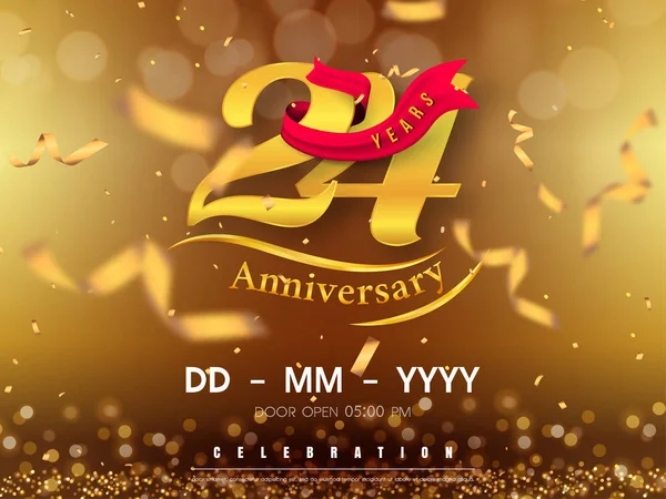 Plantilla de logotipo de aniversario de 24 años sobre fondo dorado. 24º cele — Vector de stock