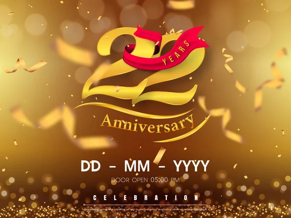 22 Jahre Jubiläum Logo-Vorlage auf goldenem Hintergrund. Platz 22 — Stockvektor