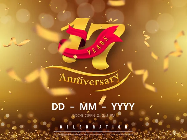 Modèle de logo anniversaire 17 ans sur fond or. 17e cele — Image vectorielle