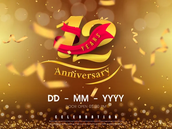 Modèle de logo anniversaire 12 ans sur fond or. 12e cele — Image vectorielle