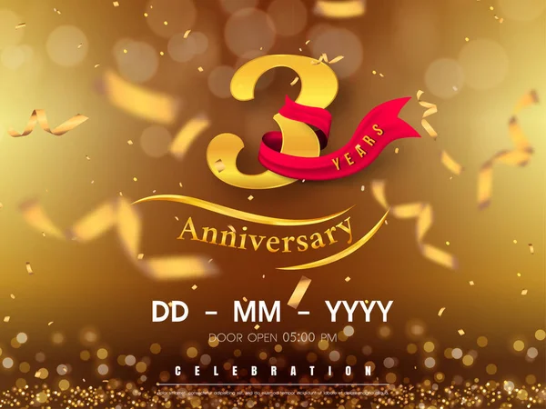 Modèle de logo anniversaire 3 ans sur fond or. 3ème celebr — Image vectorielle