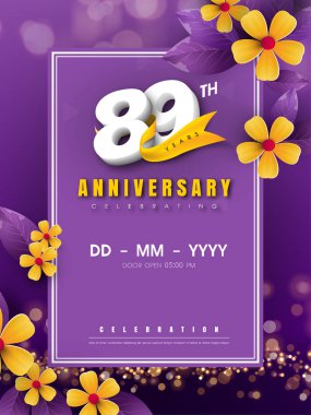 Altın çiçek ve mor b 89 yıl dönümü logo şablonu