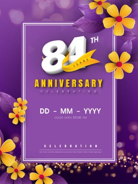 Altın çiçek ve mor b 84 yıl dönümü logo şablonu