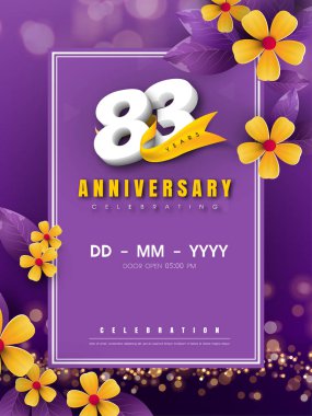 Altın çiçek ve mor b 83 yıl dönümü logo şablonu