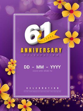 Altın çiçek ve mor b 61 yıl dönümü logo şablonu