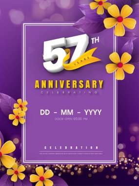 Altın çiçek ve mor b 57 yıl dönümü logo şablonu