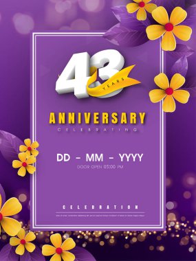 Altın çiçek ve mor b 43 yıl dönümü logo şablonu