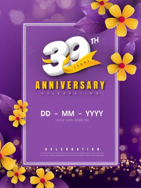 Altın çiçek ve mor b 39 yıl dönümü logo şablonu
