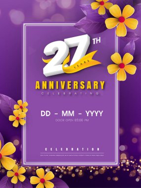 Altın çiçek ve mor b 27 yıl yıldönümü logo şablonu