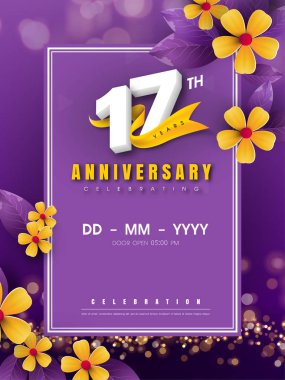Altın çiçek ve mor b 17 yıl yıldönümü logo şablonu