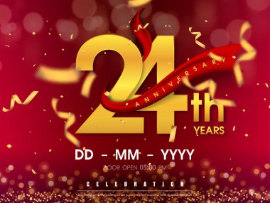 Altın arka plan üzerinde 24 yıl yıldönümü logosu şablonu. 24. cele