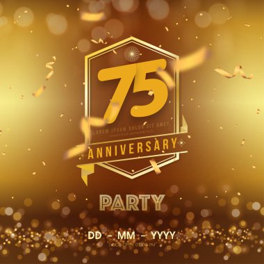 Altın arka plan üzerinde 75 yıl yıldönümü logosu şablonu. 75. cele