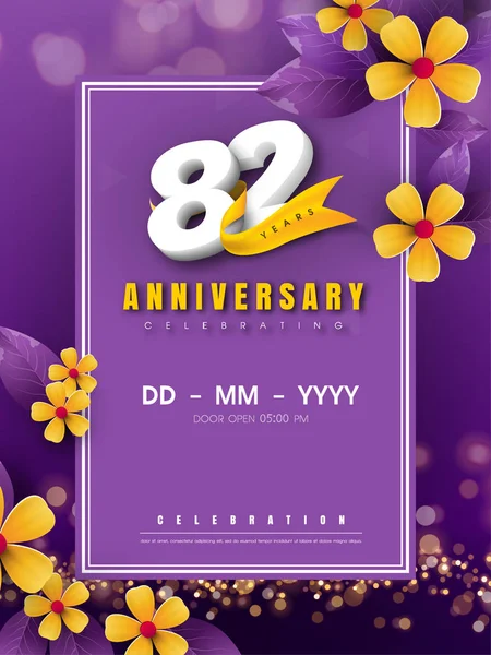 Altın çiçek ve mor b 82 yıl dönümü logo şablonu