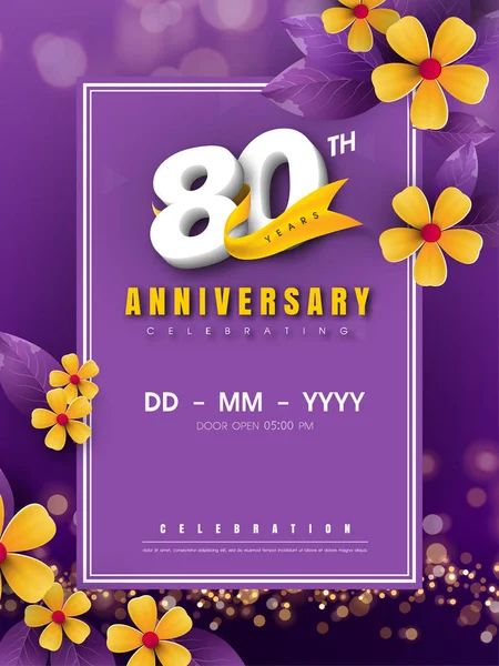 80 anni modello logo anniversario sul fiore d'oro e viola b — Vettoriale Stock