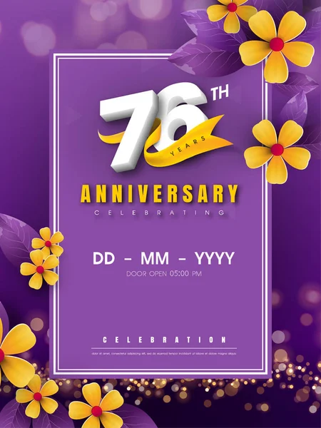 黄金の花と紫のbに76周年記念ロゴテンプレート — ストックベクタ