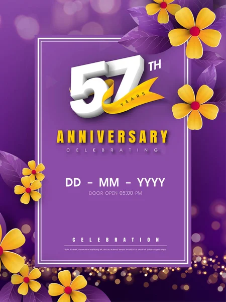 Altın çiçek ve mor b 57 yıl dönümü logo şablonu