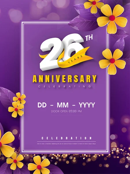 26 ans modèle de logo anniversaire sur fleur dorée et violet b — Image vectorielle
