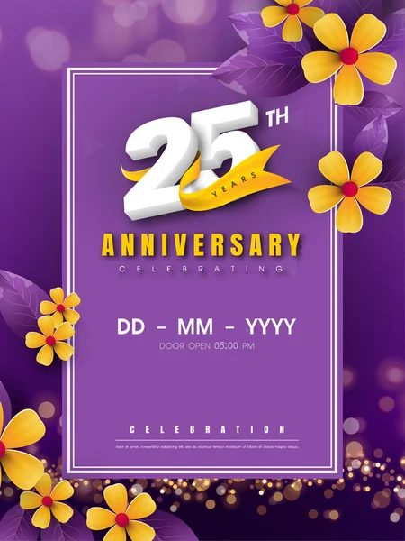 Modèle de logo anniversaire 25 ans sur fleur dorée et violet b — Image vectorielle