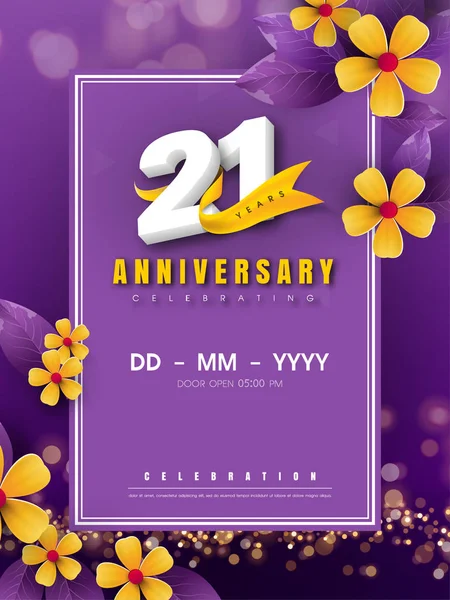 21 anni modello logo anniversario sul fiore d'oro e viola b — Vettoriale Stock