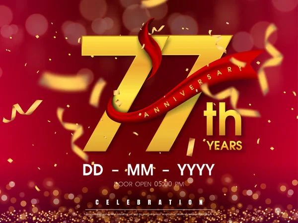 77 jaar verjaardag logo sjabloon op gouden achtergrond. 77e cele — Stockvector