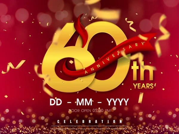 60 jaar verjaardag logo sjabloon op gouden achtergrond. 60e cele — Stockvector