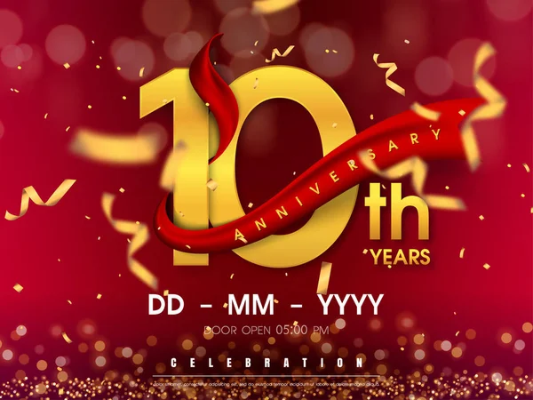 Altın arka plan üzerinde 10 yıl yıldönümü logo şablonu. 10. cele