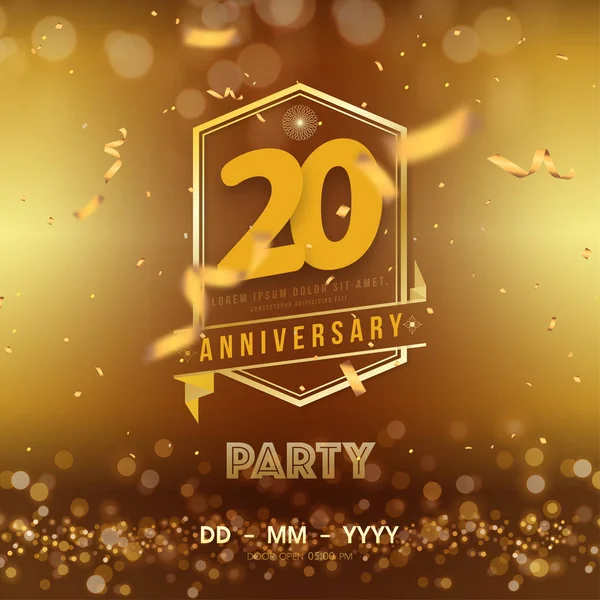 20 lat szablon logo rocznica na złotym tle. 20. cele — Wektor stockowy