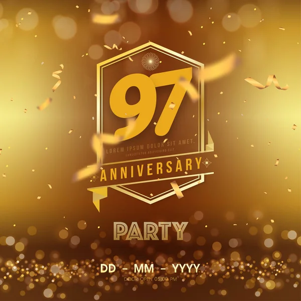 97 years anniversary logo template on gold background. 97th cele — Stock Vector