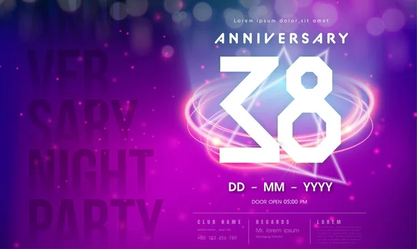 Years Anniversary Logo Template Purple Abstract Futuristic Space Background 38Th — Stock Vector