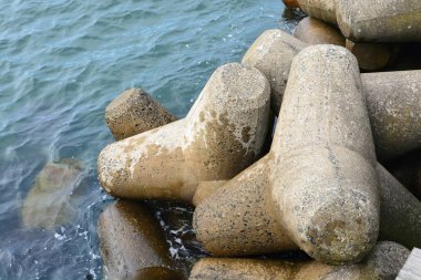 Deniz kenarındaki sete savunma dalga eylem olarak kullanılan beton şekiller