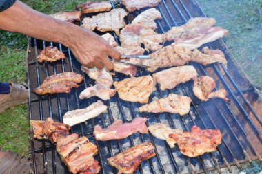 kırmızı kömür ile sıcak ızgara üzerinde rosto domuz.