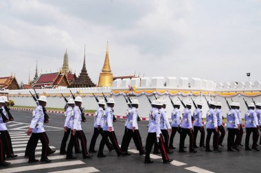  Kral 'ın Muhafız Alayı, Tayland kraliyet askeri Sanam Laung' daki taç giyme töreninde tören sırasında.